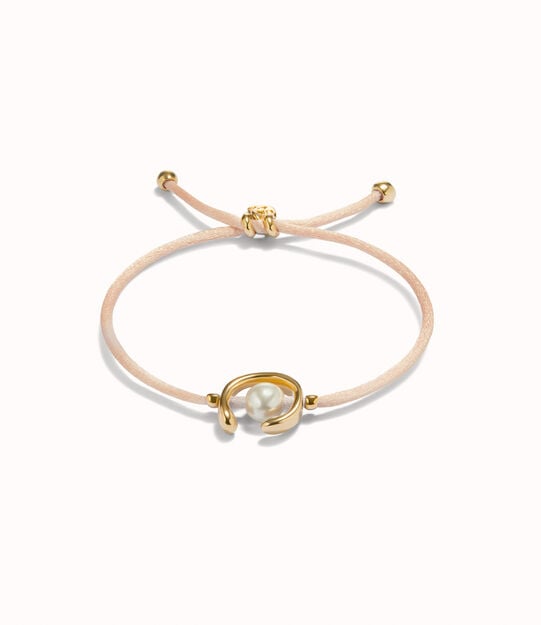 Pulsera de hilo salm&oacute;n con perla shell fornitura ba&ntilde;ada en oro 18k.